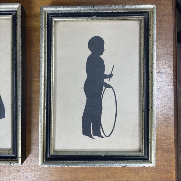 Borghese Style Framed Children silhouette wall art set of two, 6.5" tall Antique - Picture 2 of 5